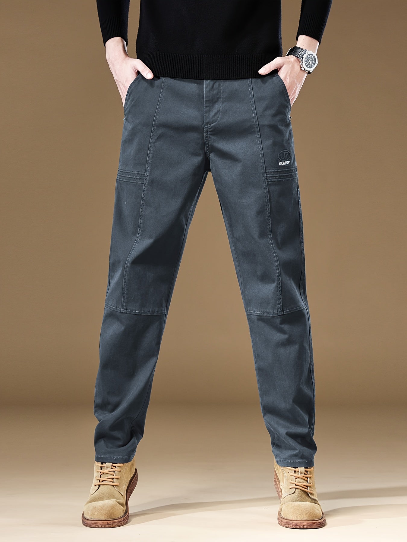 Pantaloni cargo casual da uomo - Vestibilità ampia, vita con coulisse, più tasche, beige, comfort per tutte le stagioni, perfetti per attività all'aperto, pantaloni da esterno | Pantaloni con vestibilità rilassata | Tasche funzionali