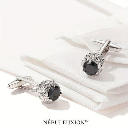 2pz Miglior Regalo e Set di Gemelli di Lusso Leggero Premium con Zirconia Nera | Gemelli da Camicia Francese | Gemelli per Matrimonio/Banchetto/Cerimonia/Affari