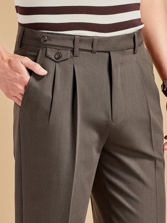 Pantaloni casual slim fit estivi per uomo - Resistente alle rughe, elasticizzato, con dettagli di bottoni, vita media, colore solido, misto di poliestere per la primavera e l'estate