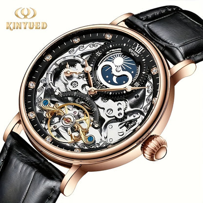 KINYUDE - Orologio meccanico automatico a doppia faccia con scheletro, due zone orarie, orologio impermeabile alla moda, regalo ideale, senza batteria