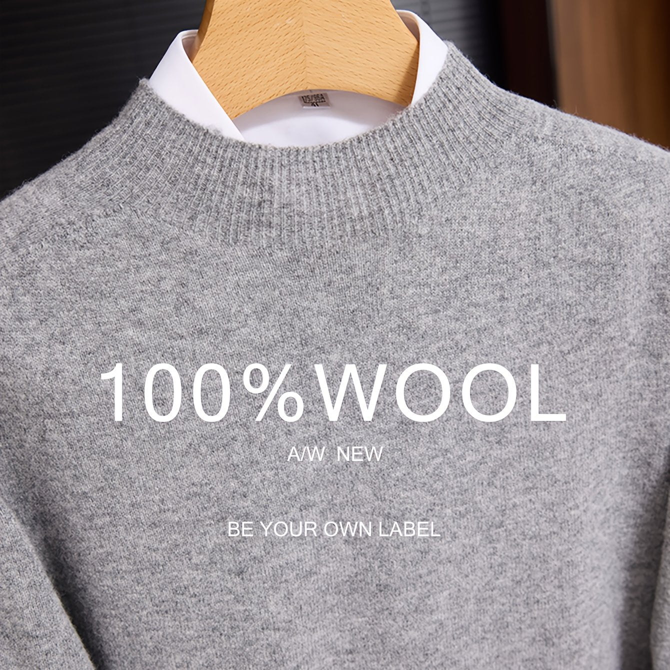 Maglione 100% Yarn da uomo - Morbido, traspirante, leggero, con scollo a giro, maniche e orlo ribassati, stile casual business casual per l'autunno/inverno, beige, perfetto per strati o outfit standalone, maglione a maniche corte, maglia