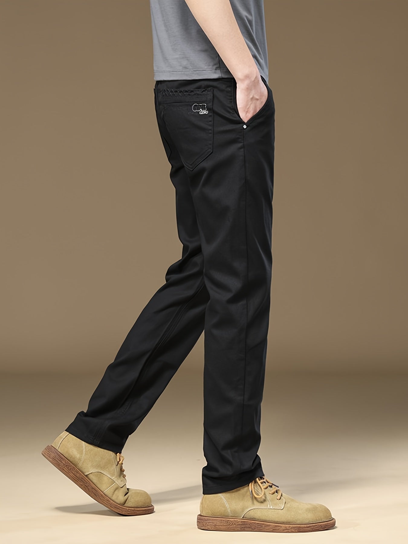 Pantaloni casual slim-fit per uomo - Pantaloni dritti con vita elastica, colore solido, comfort primaverile/autunnale, lavabili in lavatrice, lunghezza regolare per abbigliamento da lavoro e casual, abbigliamento primaverile/autunnale, pantaloni dritti el
