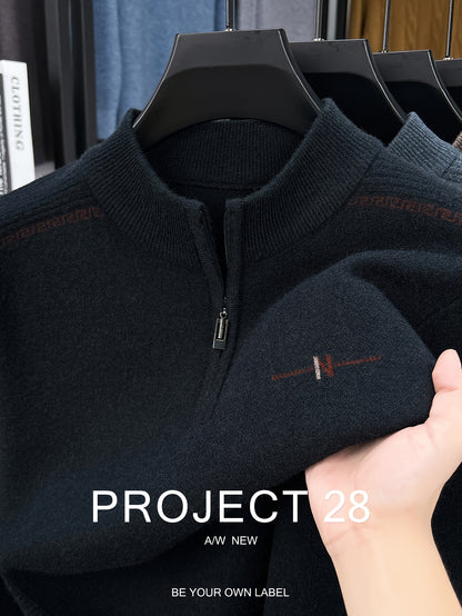 Maglione a metà zip da uomo - Pullover termoisolato con zip frontale, maglione in maglia morbida per ufficio, abbigliamento formale e casual - Maglione invernale in colori scuri (blu/nero/carbonio) - Top di strato traspirante per il tempo freddo, abbiglia