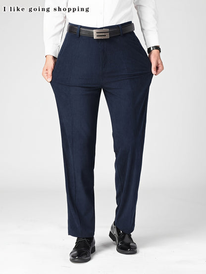 3 pezzi Pantaloni Eleganti da Uomo in Velluto a Coste - Casual Business Leggero, Semi-Formale, Tinta Unita, Vestibilità Regolare, Comfort per Tutte le Stagioni, Marrone, Blu Navy, Perfetti per Ufficio o Abbigliamento Casual, Abbigliamento da Ufficio|Aspet