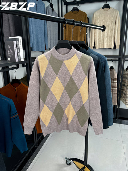 Maglione Autunno-Inverno Uomo ZBZP, Pullover Casual a Mezza Collo Caldo e Moda per Uomini di Media Età