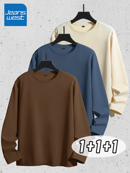 Linea Uomo+ Classic - Jeanswest Maglietta Uomo a Manica Lunga in Puro Cotone