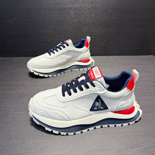 Scarpe da Ginnastica Uomo con Suola Spessa - Tomaia e Design Basso, Trazione per Tutti i Terreni in Bianco/Nero/Blu Navy/Rosso/Grigio/Beige – Scarpa Comoda Casual ed Elegante per Outdoor, Business o Abbigliamento Informale. Punta Arrotondata Traspirante a