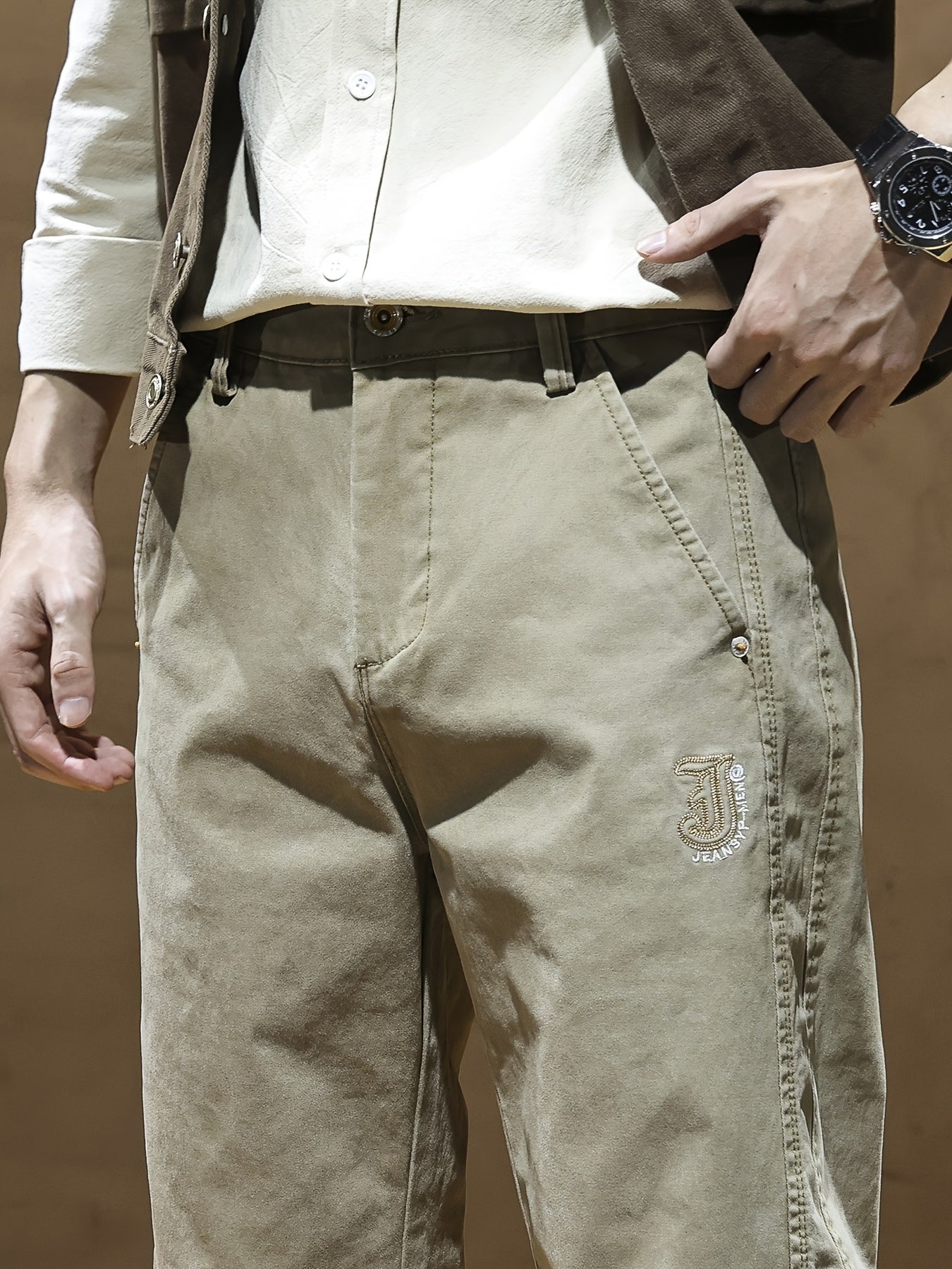 Pantaloni casual da uomo - Pantaloni beige/marrone, abbigliamento quotidiano e formale per tutte le stagioni, vestibilità regolare, abbigliamento formale non elasticizzato, abbigliamento per ufficio e casual facile da curare, abbigliamento versatile, desi