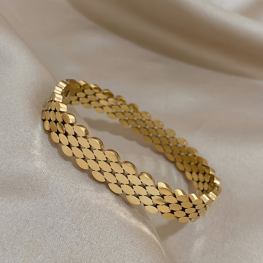 1pz Braccialetti Ovale Multistrato in Acciaio Inossidabile Dorato per Uomini e Donne, Gioielli Geometrici Chic Impermeabili, Regali