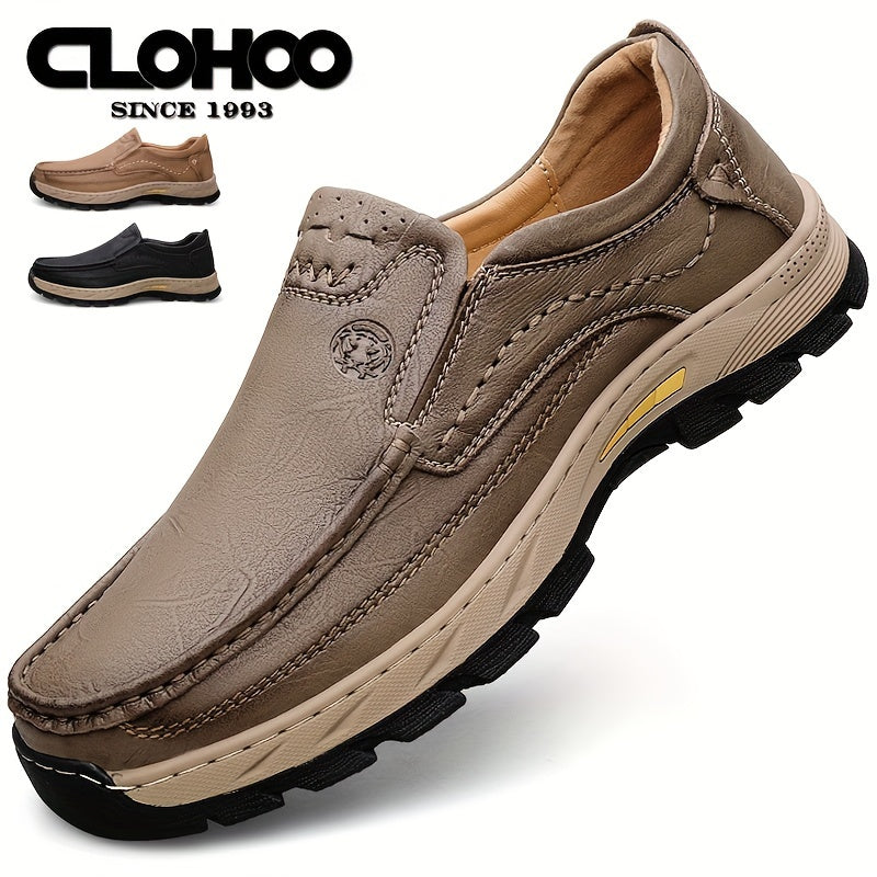 Scarpe da uomo in pelle di mucca divisa CLOHOO, comode scarpe mocassino slip-on con suola in gomma antiscivolo per camminare, calzature da uomo