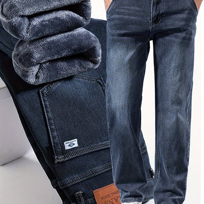 092+1# Nuova Arrivo Invernale Jeans Minimalisti Spessi Foderati in Pile Elasticizzati