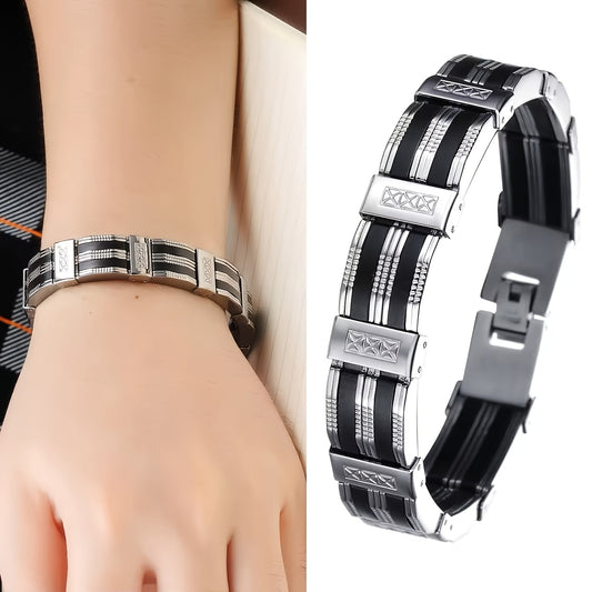 1pz Bracciale Uomo Grande e Alla Moda, in Acciaio Inossidabile Premium 304, Accessorio Elegante per Polso, Grazioso Complemento d'Abbigliamento Casuale o Formali