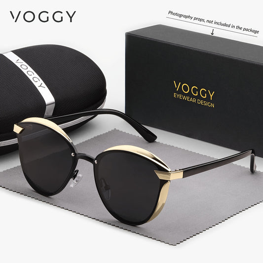 VOGGY Fashionable Retro Metal Polarized Fashion Glasses for Men & Women - Lightweight, Durable Design with Golden-Tone Frame & Black Lenses - Perfect for Driving, Hiking, Cycling, Fishing, Travel & Party Decor - Includes Case & Microfiber Cloth, Hiking Ey