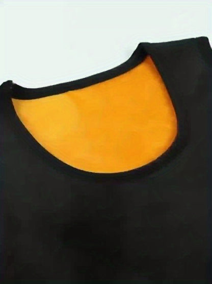 1pz Top da uomo termico foderato in fleece, stampa "MAN", gilet caldo autunno/inverno, impermeabile, poliestere 95% elastano 5%, tessuto a maglia, medio stretch, strato base atletico, spesso