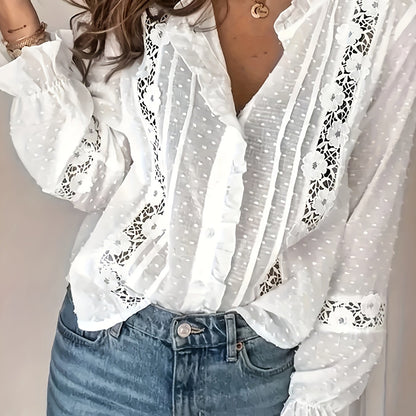 Solid Color Polka Dot Lace Shirt