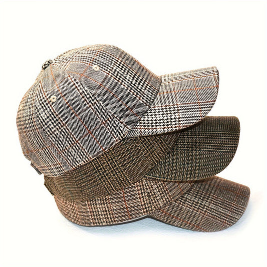 1pz Cappellino da Baseball Classico a Quadri Houndstooth - Traspirante, Design Vintage a Quadri con Coulisse Regolabile, Cappello da Sole Ideale per Primavera & Autunno, Disponibile in Grigio/Bianco, Marrone/Beige, Grigio Scuro/Nero
