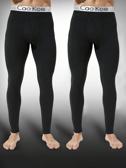 2pezzo Leggings Termici Slim-Fit da Uomo - Pantaloni Caldi Foderati in Pile per Autunno e Inverno, Tessuto Elasticizzato Comodo, Nero Solido, Perfetti per Abbigliamento Casual, Abbigliamento Invernale | Leggings Slim Fit | Vestibilità Comoda