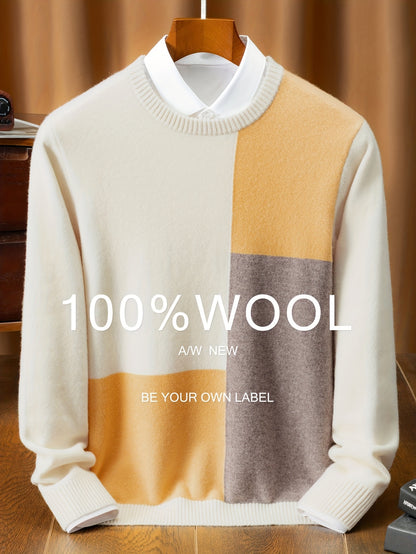 Maglione da uomo 100% filato - Pullover invernale caldo e spesso con maglia, motivo a scacchi, polsini e orlo a costine, tessuto morbido e confortevole, abbigliamento casual e semi-formale, versatile per abbigliamento casual, design elegante e funzionale,