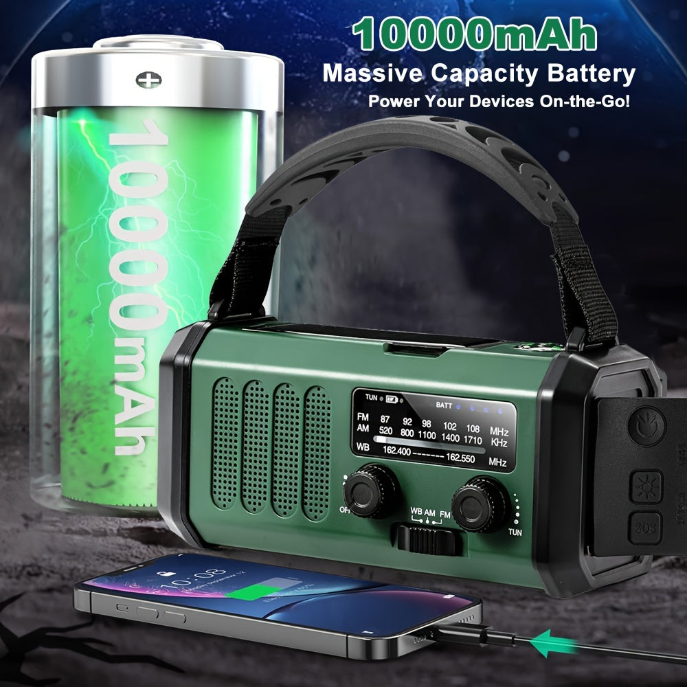 Radio di emergenza da 10000mAh, radio solare, radio a manovella, radio meteorologica NOAA AM/FM, 3 metodi di ricarica, batteria polimerica, torcia e lampada da lettura, allarme SOS, caricabatterie per telefono per emergenze