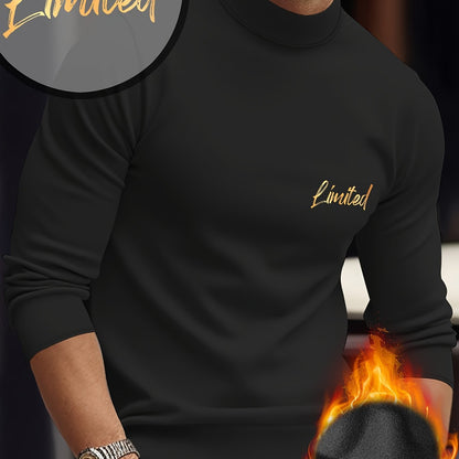 Maglietta termica a maniche lunghe e girocollo per uomo - Stampa geometrica, elastica e calda, design sportivo casual per l'autunno/inverno, bianca con lettere dorate, perfetta per sovrapporre o come outfit standalone, abbigliamento invernale | Maniche lu