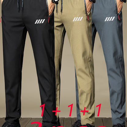 3 Pezzi di Pantaloni Sportivi da Uomo con Tasche con Cerniera, Design Stampa alla Moda, Tessuto Leggero e Traspirante per lo Sport Estivo e Abbigliamento Casual, Idea Regalo Perfetta, Pantaloni Atletici Moderni, Design Pratico delle Tasche
