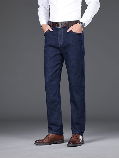 Pantaloni da lavoro pesanti da uomo - Denim finto non elasticizzato per tutte le stagioni con design classico a cinque tasche, aspetto lavato blu scuro per l'uso quotidiano e formale - Pantaloni casual resistenti per uomo, abbigliamento versatile, taglio