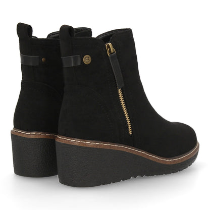 Stivaletto con Zeppa Donna, Design Comodo ed Elegante. Dettagli Cuciti con Chiusura a Cerniera e Linguetta Posteriore. Perfetto per Autunno e Inverno