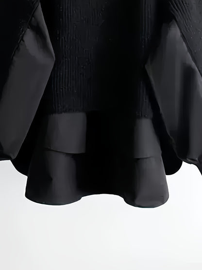 Maglione Bicolore Elegante da Donna - Look a Strati, Blusa a Maniche Lunghe con Scollo Rotondo per Primavera/Autunno, Ufficio, Festa