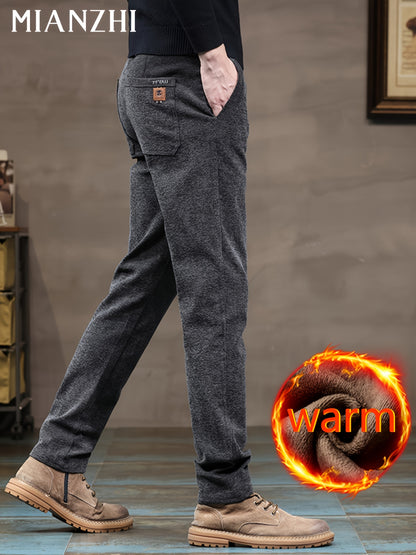MIANZHI Pantaloni Invernali Uomo con Fodera in Peluche - Caldi e Spessori, Vita Media Cinturati per Look Casual o Formale Lavabili a Macchina Durevolissimi Ideali come Regalo (Pantalone da Lavoro Elastico alla Caviglia) Khaki di Alta Qualità Perfetti anch