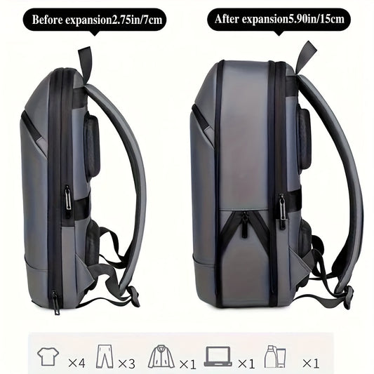 Zaino espandibile in stile business, similpelle, cerniera liscia resistente, borsa per laptop multi-pad, zaino casual, adatto per il pendolarismo quotidiano, viaggi di lavoro all'aperto, regalo ideale per le vacanze, opzioni nero, grigio scuro, grigio chi