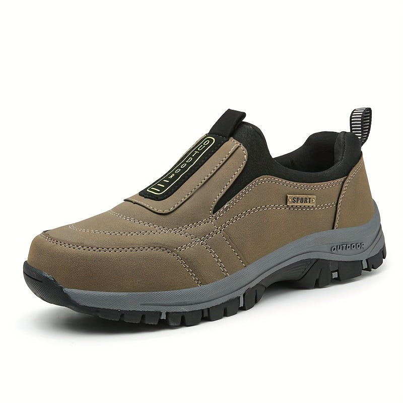Scarpe da trekking slip-on da uomo - Sola spessa e morbida, parte superiore in tessuto traspirante, leggere e comode per passeggiate all'aperto, abbigliamento casual e trekking, stivali da trekking, design a punta rotonda, calzature adatte