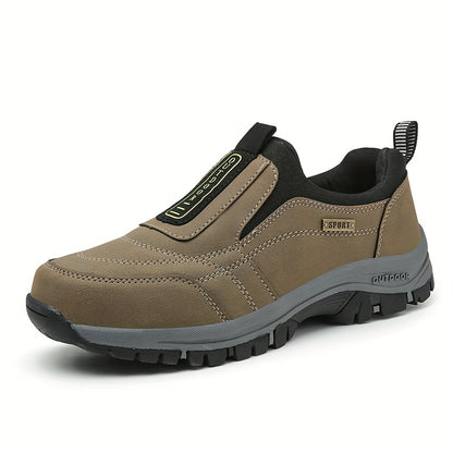 Scarpe da trekking slip-on da uomo - Sola spessa e morbida, parte superiore in tessuto traspirante, leggere e comode per passeggiate all'aperto, abbigliamento casual e trekking, stivali da trekking, design a punta rotonda, calzature adatte