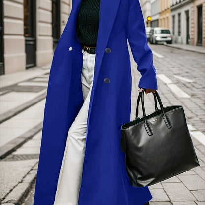 Women's Elegant Green Coat - Long Formal & Professional Outerwear, Machine Washable Winter Trench with Structured H-Silhouette for Office, Parties, Everyday - Sophisticated Outerwear, Office Ready Apparel, Smooth Texture, Durable Fabric, Office Wear, High