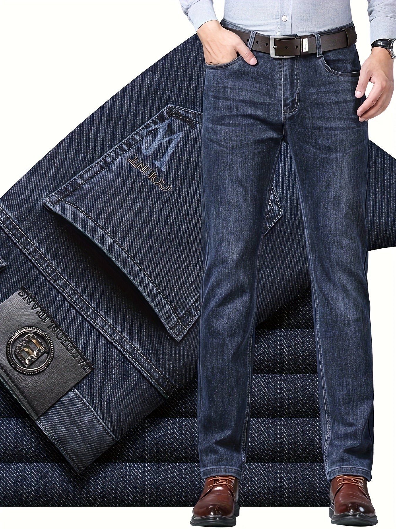 Pantaloni in denim finto elasticizzato a vita alta da uomo - Pantaloni in denim finto elasticizzato non trasparente con chiusura a bottone, design classico a cinque tasche, pantaloni formali e casual per tutte le stagioni per occasioni speciali e quotidia