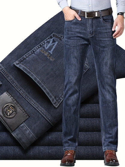 Pantaloni in denim finto elasticizzato a vita alta da uomo - Pantaloni in denim finto elasticizzato non trasparente con chiusura a bottone, design classico a cinque tasche, pantaloni formali e casual per tutte le stagioni per occasioni speciali e quotidia