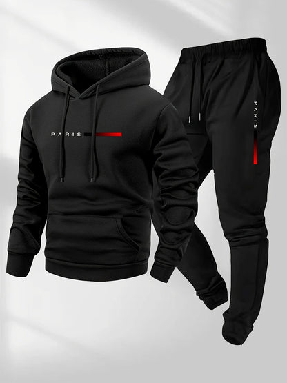 Set da Uomo con Felpa con Cappuccio e Pantaloni Sportivi con Coulisse e Stampa della Parola PARIS