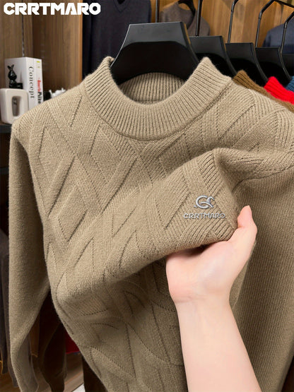 Maglione termico da uomo CARTMARO - Maglione invernale pesante con scollo rotondo, strato base spesso per il freddo per abiti formali e quotidiani - Marrone/rosso scuro - Maglione facile da curare per ufficio, feste, abbigliamento casual - Abbigliamento a