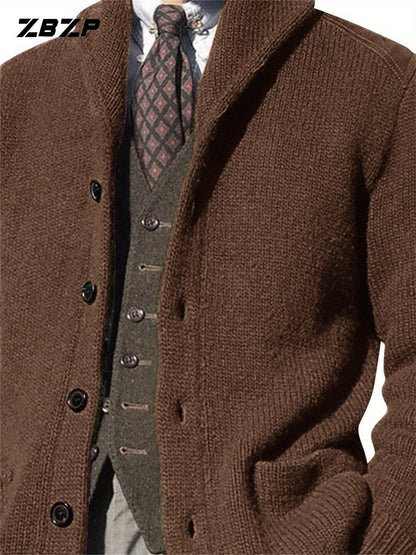 Maglione Uomo ZBZP Marrone con Bottoni - Cappotto in Maglia Pesante con Collo Alto, Modello A339 per Occasioni Formali e Casual Invernali, Comodo da Indossare Ogni Giorno, Taglio Classico Largo e Tessuto Resistente