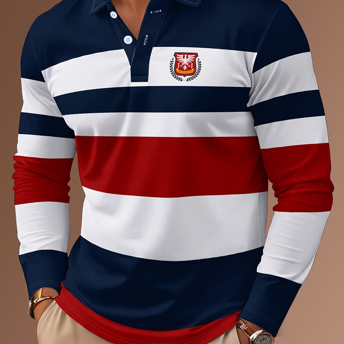 Maglietta polo casual da uomo a maniche lunghe con stampa digitale 3D - Design a righe nere e bianche, colletto con bottoni, vestibilità regolare per abbigliamento casual, abbigliamento confortevole | Stile polo classico | Abbigliamento casual resistente,