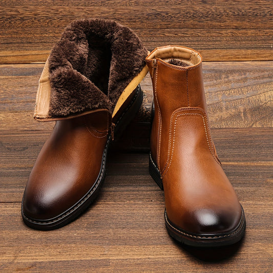 Stivali Termici Da Uomo Con Cerniere, Stivali Foderati In Pelliccia Sintetica, Scarpe Da Passeggio Casual, Stile Preppy