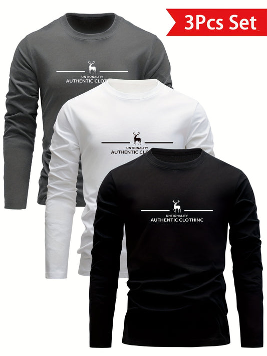 3 Pezzi Magliette 100% Cotone, Collo Tondo Design Casual con Leggera Elasticità Manica Lunga, Sportswear Puro in Jersey per Donna, 100% Personalizzabile Abbigliamento da Relax Outfit Quotidiano Semplice Classico Traspirante Morbido Modellato Multipack Pal