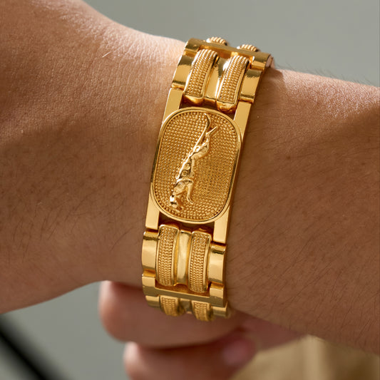 1pz Braccialetto da Polso Stile Vintage Placcato Oro con Leopardo per Uomo e Donna, Design di Lusso Adatto all'Uso Quotidiano - Il Miglior Regalo per San Valentino o la Festa del Papà