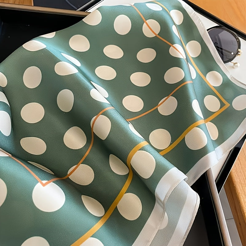 68,58 cm Foulard Quadrato in Raso a Pois Verde e Bianco Stile Retro - Accessorio Moda Antivento e Protettivo dal Sole con Motivi Geometrici Dorati | Ideale per Uscite Casual, Collo e Acconciature