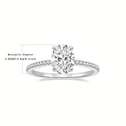 925 Sterling Argento 2 Carati Anello Moissanite, Design Alla Moda, Lusso Di Alta Qualità E Semplice, Adatto Per Indossare Ogni Giorno, Proposta, Impegno E Matrimonio, Regali Per San Valentino, Natale E Capodanno, Con Scatola Regalo Di Circa 5g