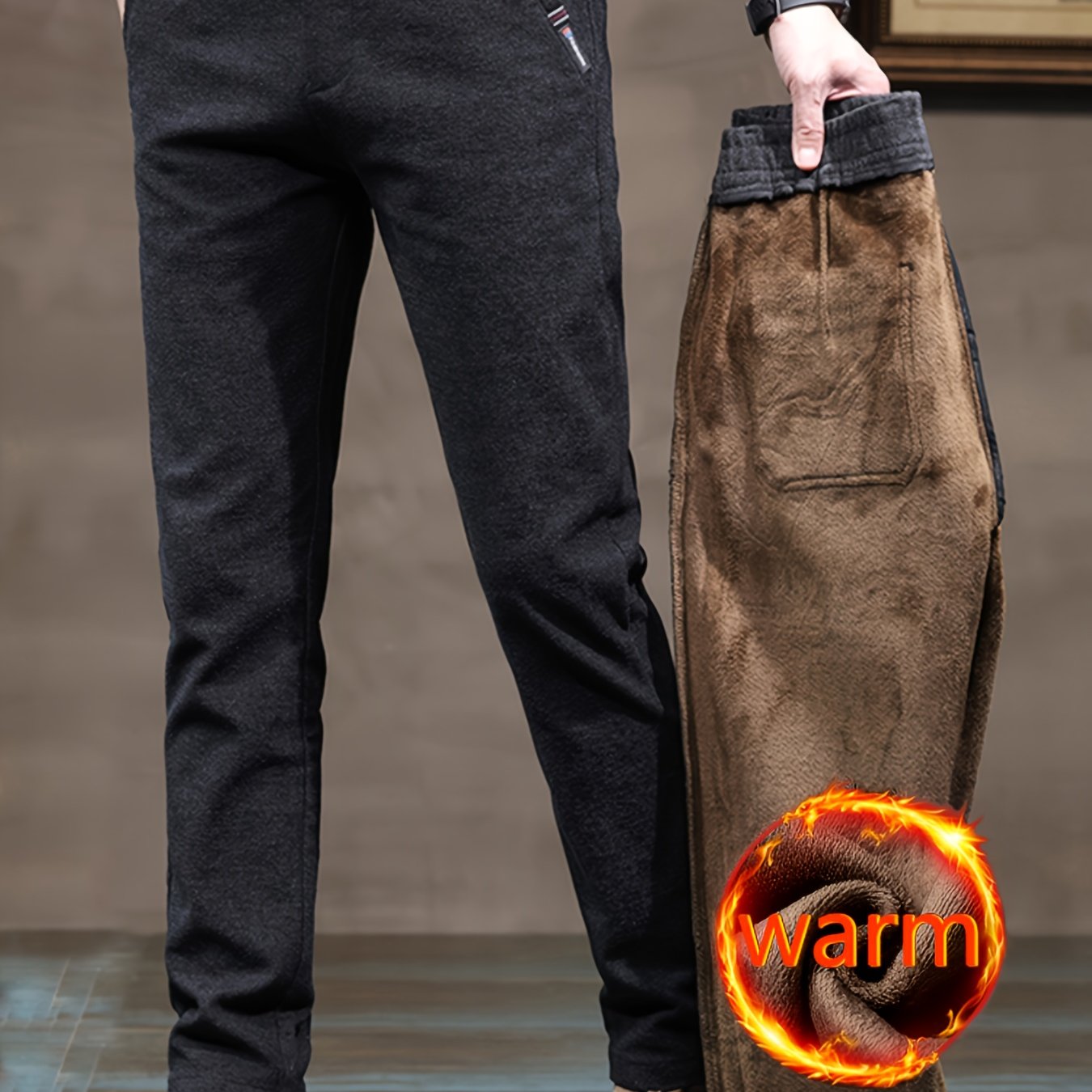 MIANZHI Pantaloni Invernali Uomo con Fodera in Peluche - Caldi e Spessori, Vita Media Cinturati per Look Casual o Formale Lavabili a Macchina Durevolissimi Ideali come Regalo (Pantalone da Lavoro Elastico alla Caviglia) Khaki di Alta Qualità Perfetti anch