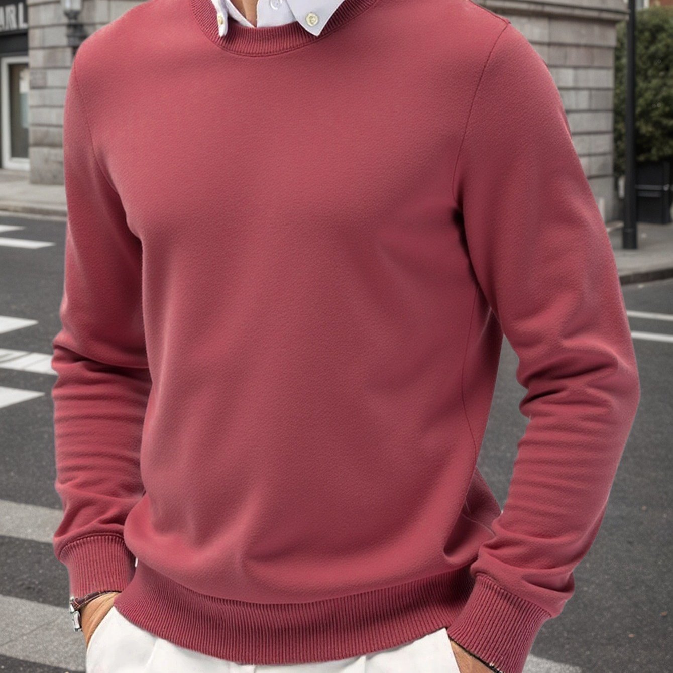 Maglione a maglia stretch slim fit per uomo - Pullover caldo slim fit per autunno e inverno, maglieria casual a collo tondo con coste, colore solido, 440 g/m², perfetto per il Ringraziamento