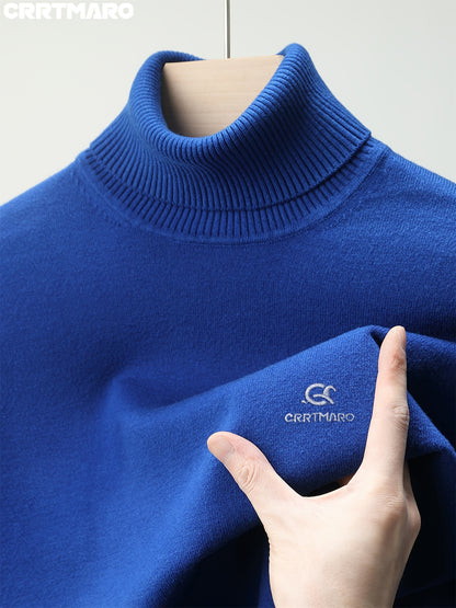 Maglione da uomo CRRTMARAO ricamato - Maglione in acrilico spesso con collo a mezza altezza, maglione casual caldo per l'autunno/inverno per uomini di mezza età, colore solido, vestibilità regolare