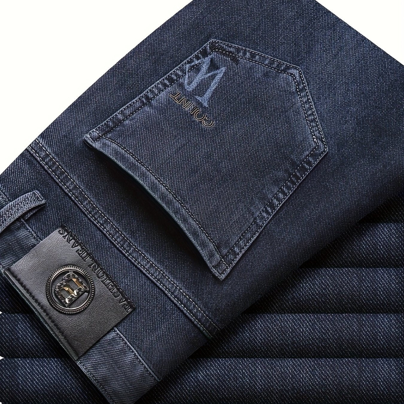 Pantaloni in denim finto elasticizzato a vita alta da uomo - Pantaloni in denim finto elasticizzato non trasparente con chiusura a bottone, design classico a cinque tasche, pantaloni formali e casual per tutte le stagioni per occasioni speciali e quotidia