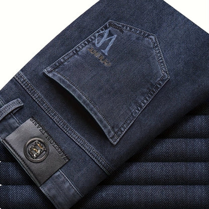 Pantaloni in denim finto elasticizzato a vita alta da uomo - Pantaloni in denim finto elasticizzato non trasparente con chiusura a bottone, design classico a cinque tasche, pantaloni formali e casual per tutte le stagioni per occasioni speciali e quotidia