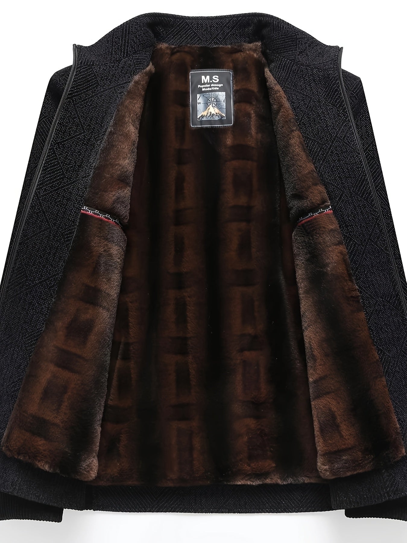 Lisen OBM Giacca Invernale Uomo con Fodera in Pelliccia di Lusso - Cappotto a Collo Alto e Zip Completa, Interno Nero/Marrone/Beige, Logo Dorato, Lavabile a Mano per Uomini Maturi, Idealmente adatto al Freddo & Occasioni Formali, Abbigliamento Invernale p